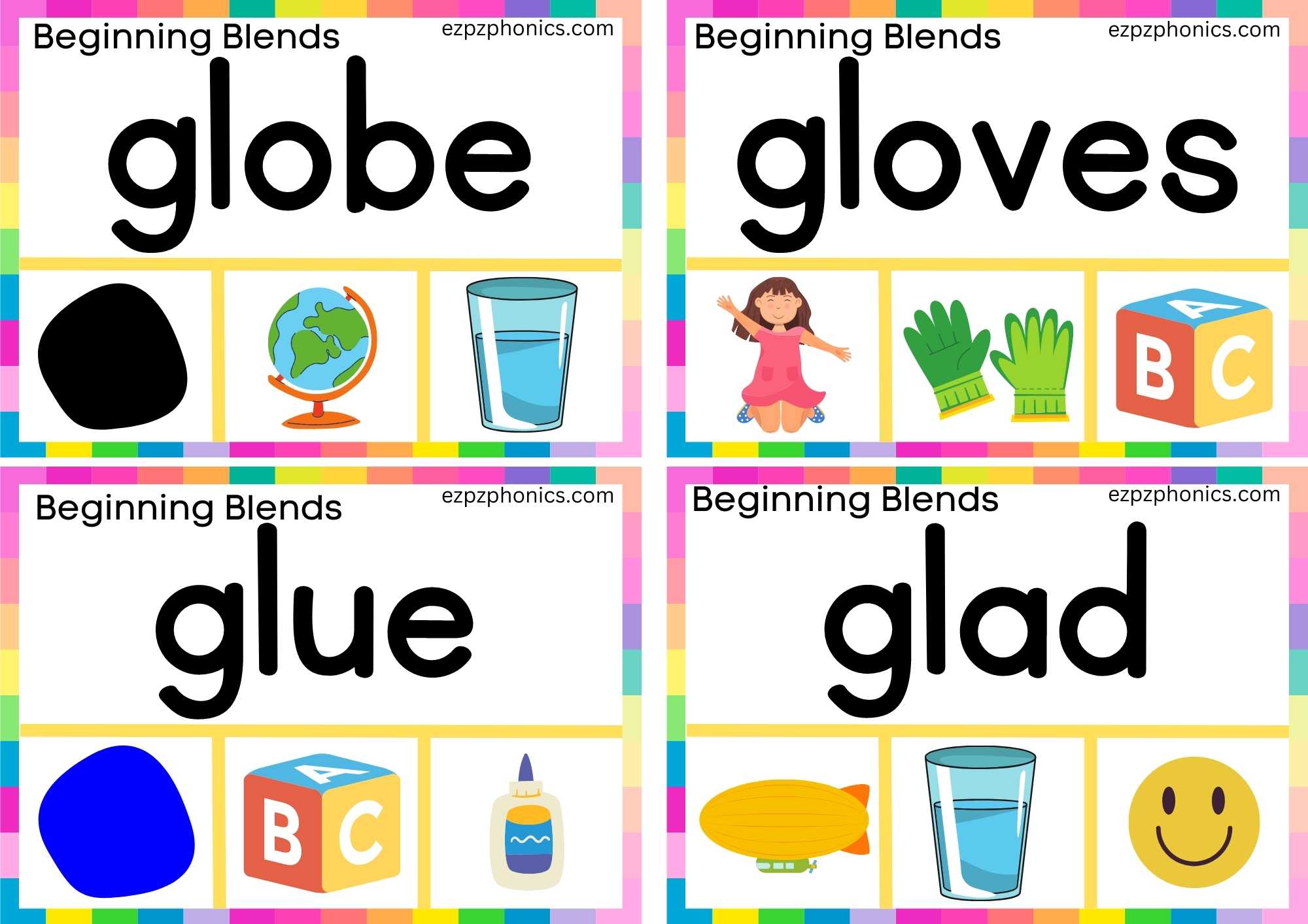 GL Beginning Blends Clip Cards Read The Words And Clip The Correct Images Set 1